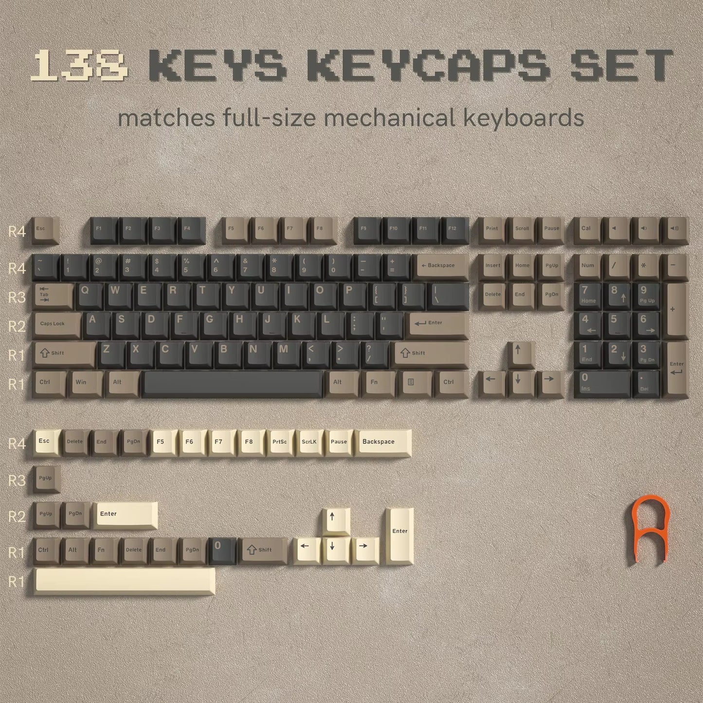138 Keys Retro Brown Gray PBT Keycap Double Shot Cherry Profile Key Caps for Cherry MX Switches Mechanical Gamer Keyboard