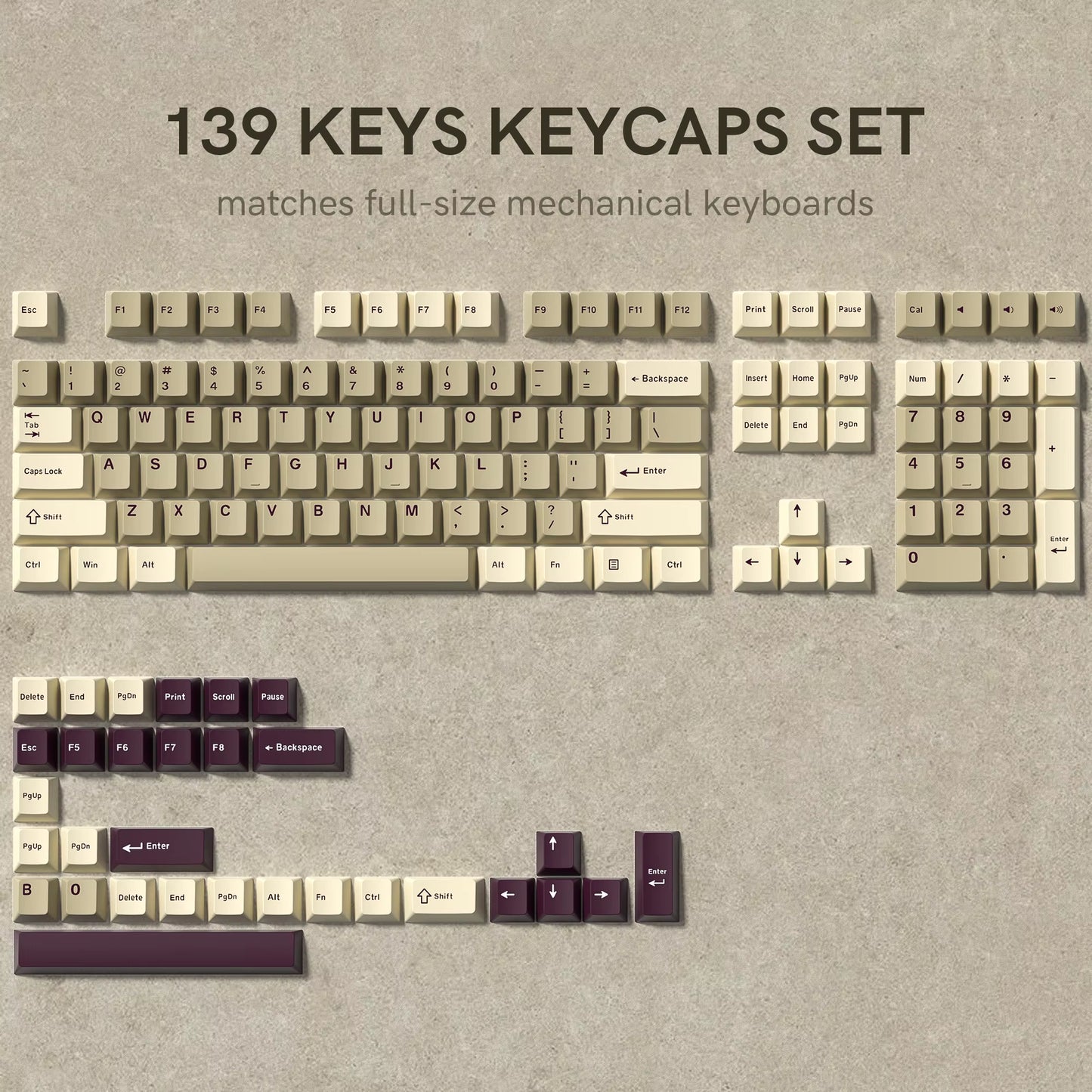138 Keys Retro Brown Gray PBT Keycap Double Shot Cherry Profile Key Caps for Cherry MX Switches Mechanical Gamer Keyboard